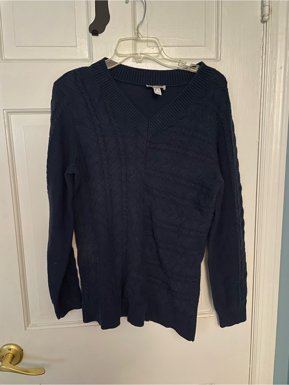 Denim &. Co. Navy Cable Knit Women's Sweater